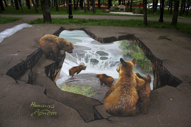 3D Street Art by Nikolaj Arndt - Bears fishing