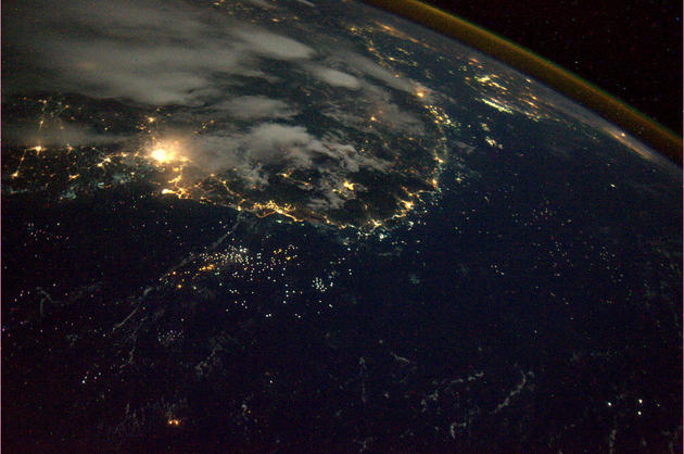 Vietnam coast - fishing boats everywhere from Space by Andre Kuipers