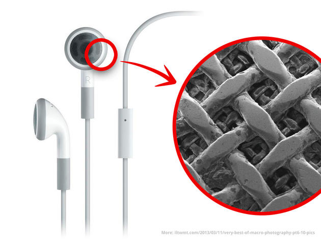 Apple earbuds electron microscope closeup