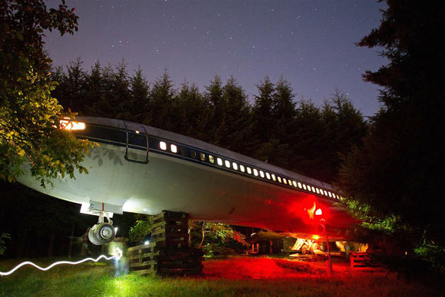 Night time view of the Boeing home