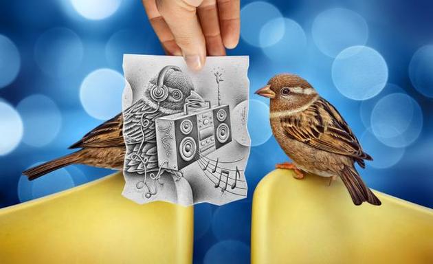 Ben Heine Pencil and Photo Combination Art