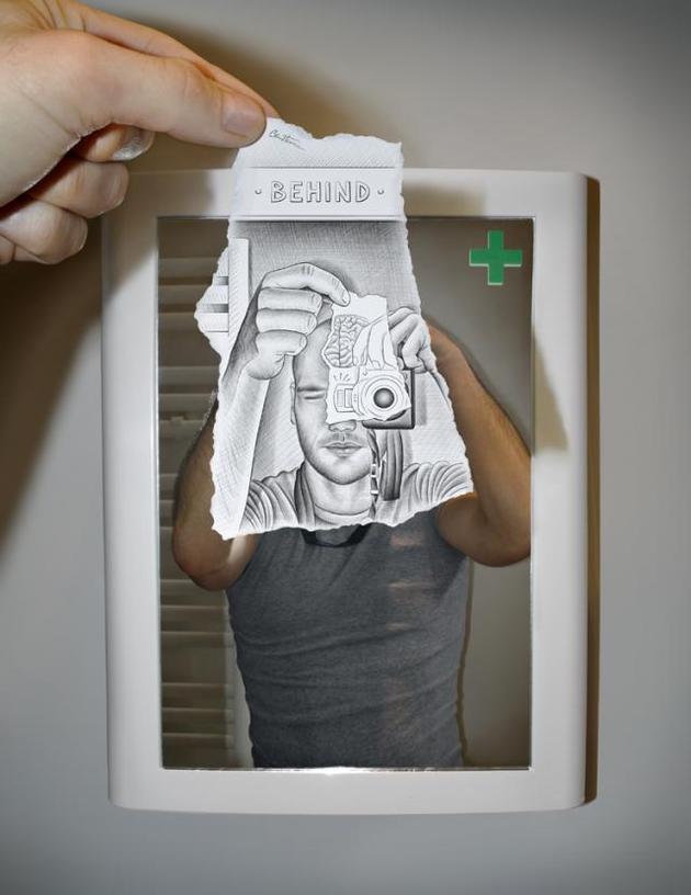 Ben Heine Pencil and Photo Combination Art
