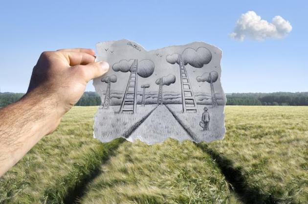 Ben Heine Pencil and Photo Combination Art