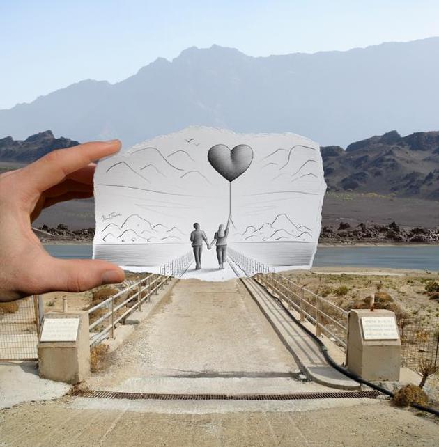 Ben Heine Pencil and Photo Combination Art