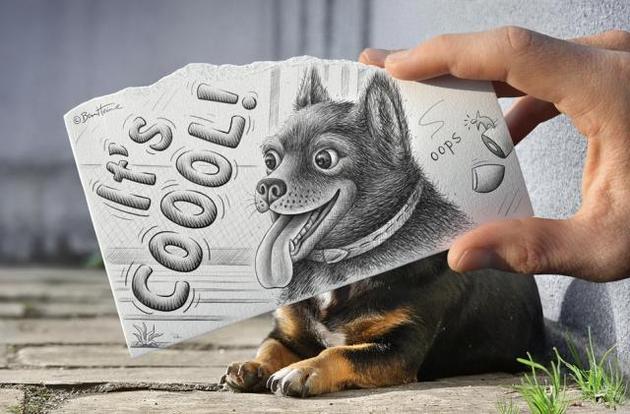 Ben Heine Pencil and Photo Combination Art