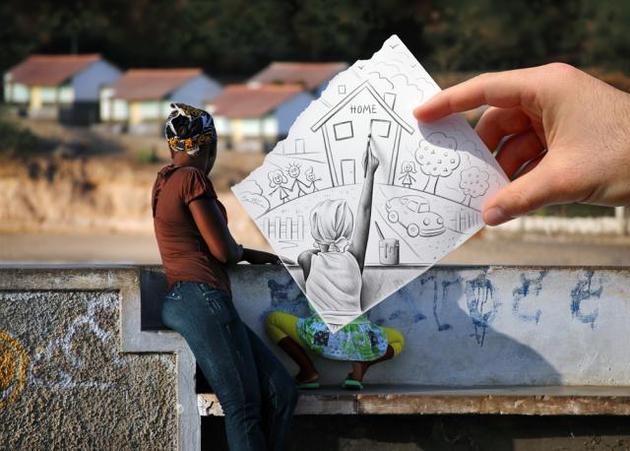 Ben Heine Pencil and Photo Combination Art