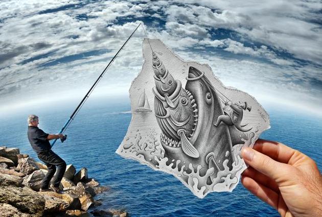 Ben Heine Pencil and Photo Combination Art