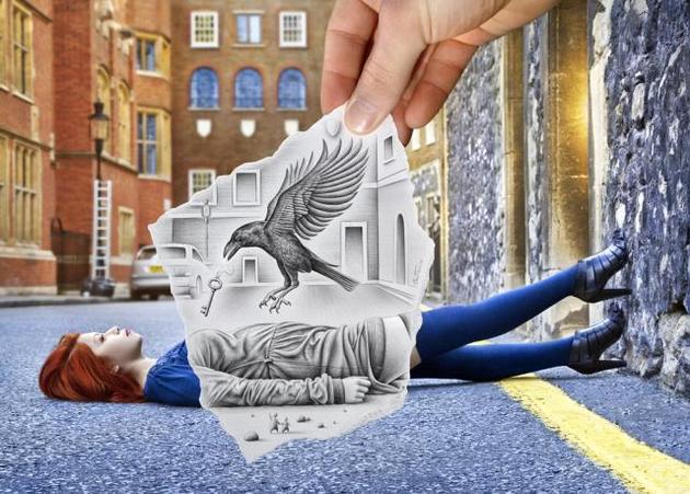 Ben Heine Pencil and Photo Combination Art