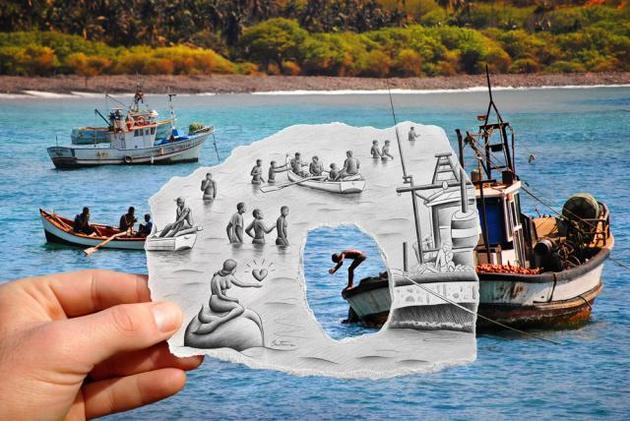 Ben Heine Pencil and Photo Combination Art