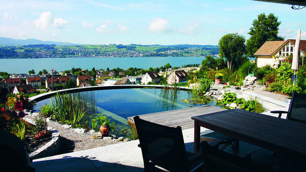 Stunning view of a lake from the natural pool area