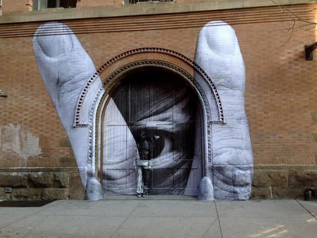 Peace peekaboo graffiti doorway
