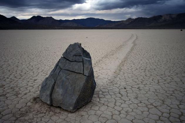 Sailing rock on dark day in Death Valley