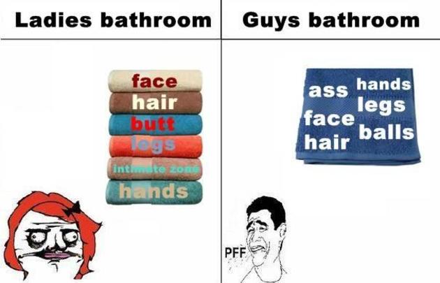 women vs men showering