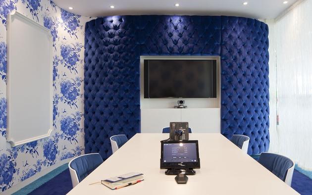 Traditional blue padding on walls in Google Office