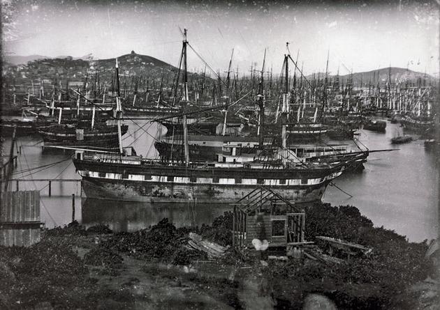 Abandoned boats in the port of San Francisco during the 1850 Gold Rush