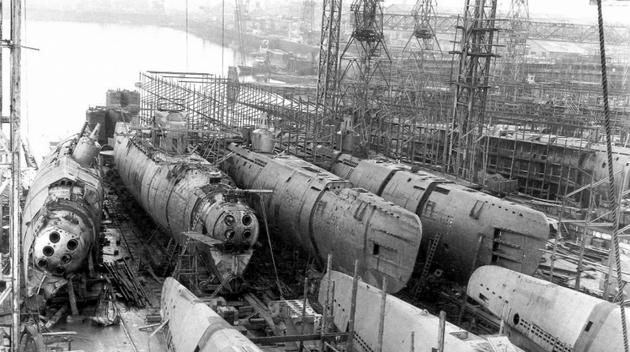 Type XXI submarines being built in AG Weser Bremen Germany