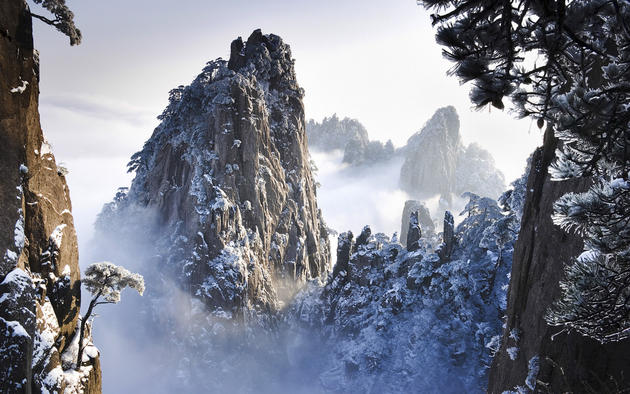The stunning winter landscape in Huangshan China