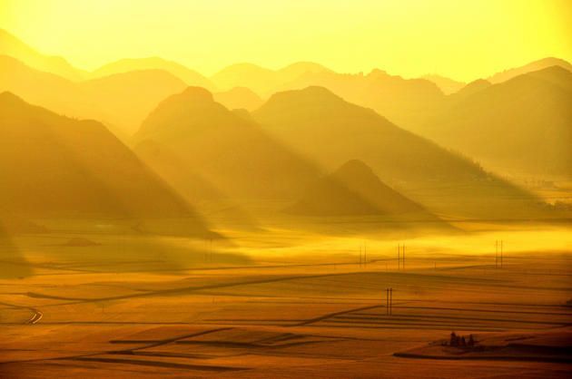 A sunrise in the valley of Luoping China