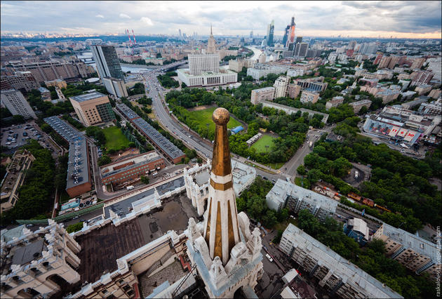 Parks and buildings are low below