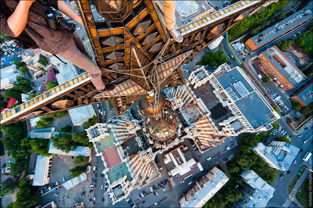 View down while sitting on the top of the building