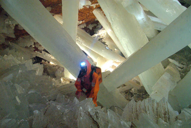 Scale comparison to a human of the crystals