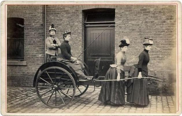 Old Weird Photos Women pulling carriage