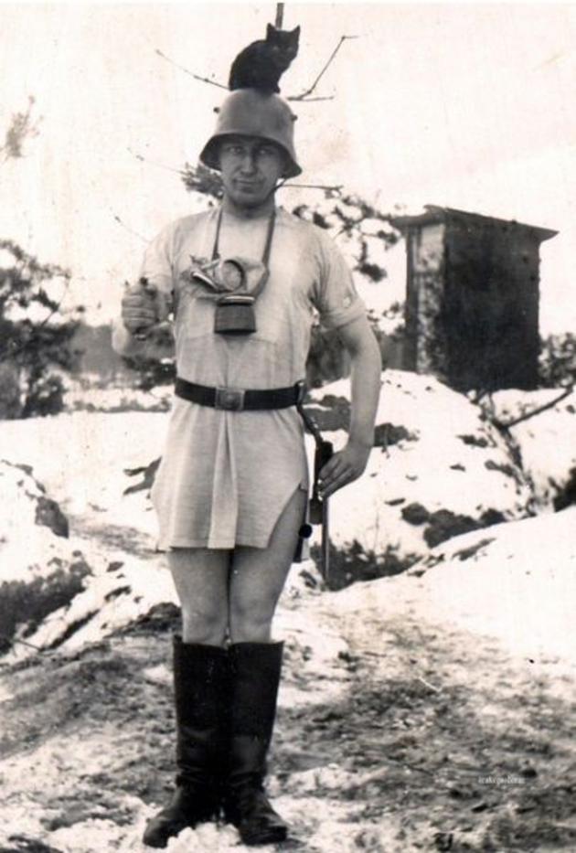 Old Weird Photos German Soldier with Cat