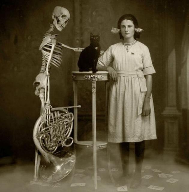 Old Weird Photos portrait with skeleton