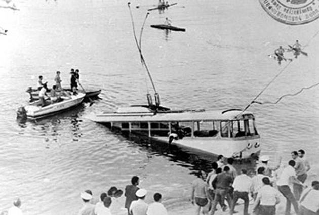 The infamous sunken trolleybus in Armenia