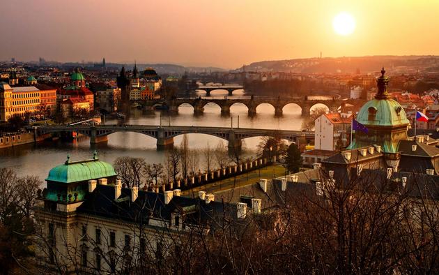 A beautiful sunset over Prague, Czech Republic