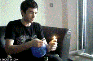 Balloon explodes after being lit