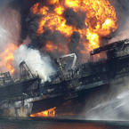 Burning BP Platform Gulf of Mexico