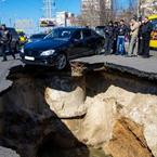 Wrecked sinkhole roads of Samara, Russia