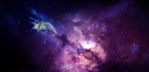 Big wallpaper of a purple-blue galaxy mac pc
